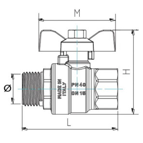 Vanne BS poignée papillon alu MF1"- DIFF - 110038