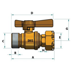 Robinet d'arrêt compteur droit M1/2"xFT3- DIFF - 110159