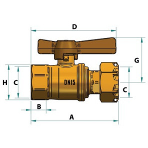 Robinet d'arrêt compteur droit F3/4"xFT3- DIFF - 110161