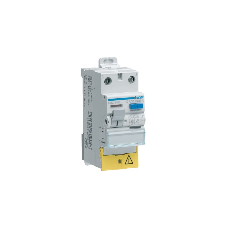 Interrupteur différentiel 1P+N 40A 30mA- HAGER - CDC140F