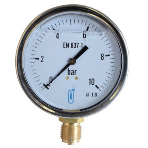 Manomètre inox, glycérine Ø100mm, 0/10ba- DIFF - 901406