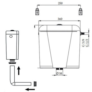 Réservoir de chasse semi bas isolé avec mécanisme DV + tube  L 1m- ROI - 98948